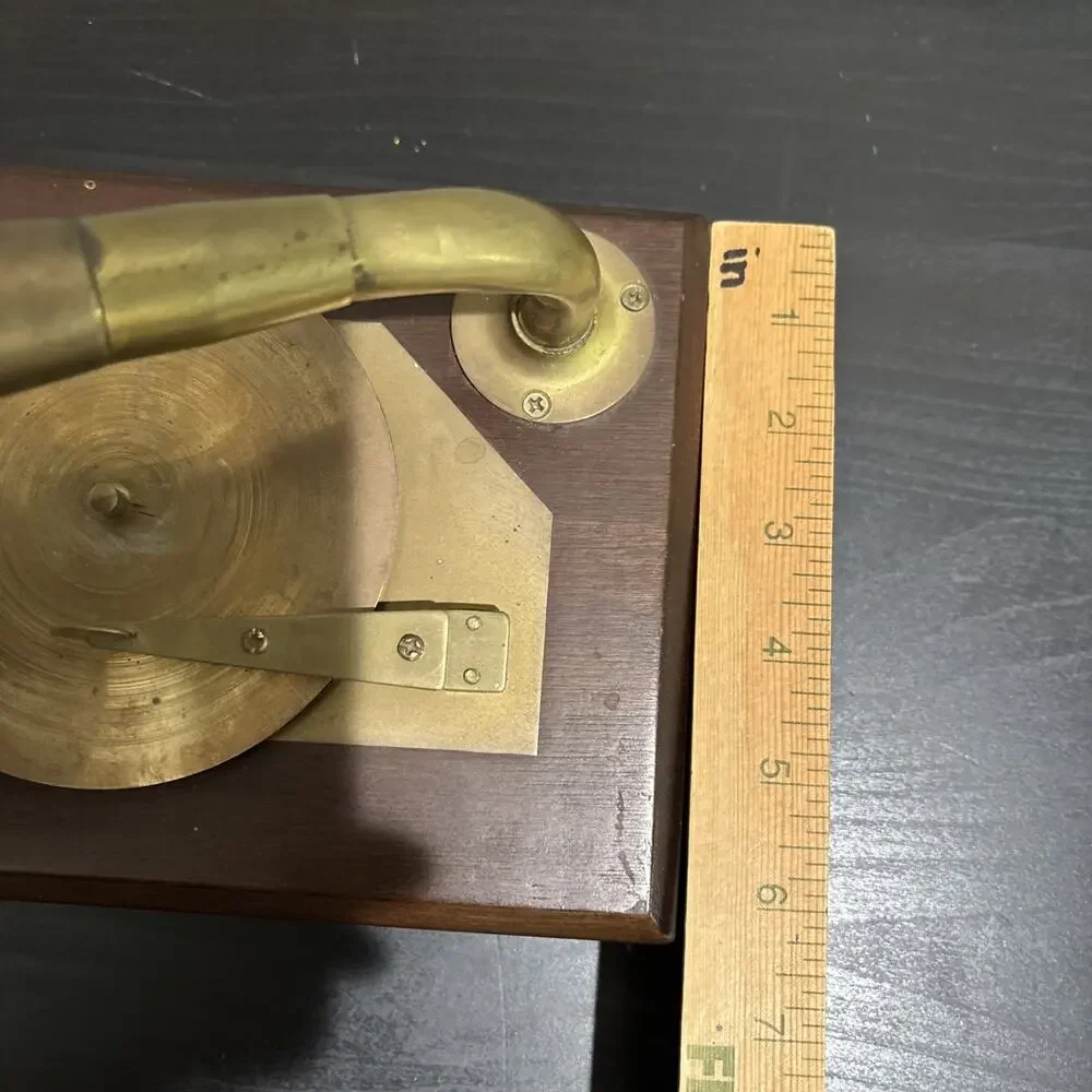 Vintage Gramophone Style Music Box Wood Brass Horn Works Decor Victorian Style